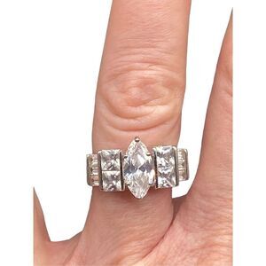 Sterling silver 925 2 karat Marquis CZ flanked by princess cut and baguette CZs